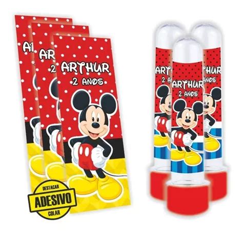 50 Adesivos Etiquetas Personalizados Tubete Mickey