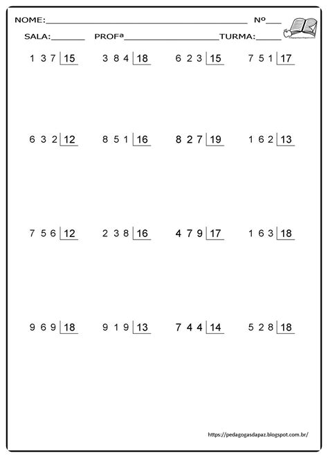 Só Continhas Divisão Com Dois Algarismos 5º Ano Folha Com Continhas