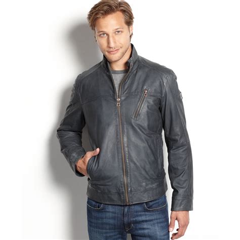 Hugo Boss Boss Orange Jacket Solid Jips Leather Jacket In Gray For Men