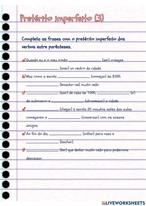 Pretérito imperfeito(3) interactive worksheet | Live Worksheets