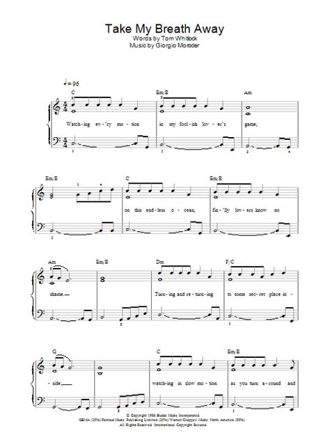 Take My Breath Away By Berlin Sheet Music For Piano Vocal Guitar