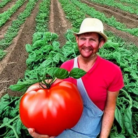 Proud Farmer Holding The World S Largest Tomato Stable Diffusion