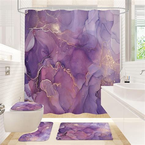 Gibelle Pcs Shower Curtain Set With Non Slip Rugs Toilet Lid Cover