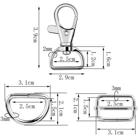 120pcs Métal Boucle Sangle Anneaux en D Boucle en Métal Tri Glide