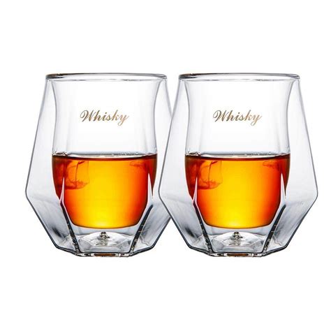 200ml Whiskey Glasses Set Of 2 Hand Blown Double Walled Glass With T Box Perfect For Scotch