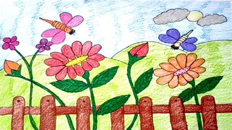 Easy and simple Flower Garden Drawing for kids - Gardening Chronicle