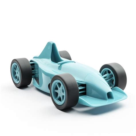 Premium Photo | A blue race car with black wheels and a white background.