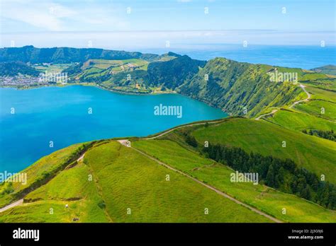 Aerial View Of Caldera Of Sete Cidades At Sao Miguel Island Of The