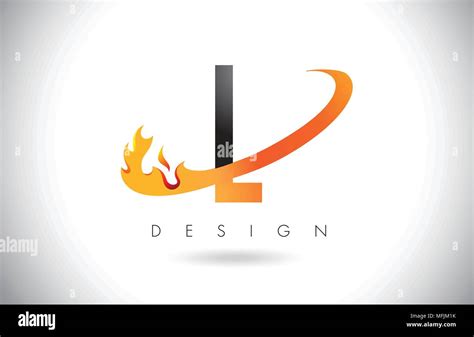 L Letter Logo Design With Fire Flames And Orange Swoosh Vector Illustration Stock Vector Image