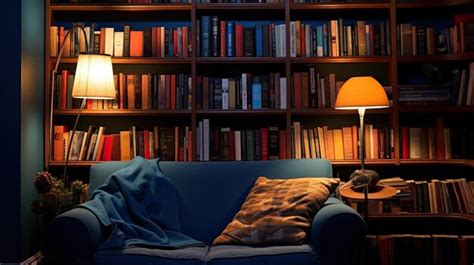 Premium Photo | A photo of a navy blue bookshelf filled with colorful books