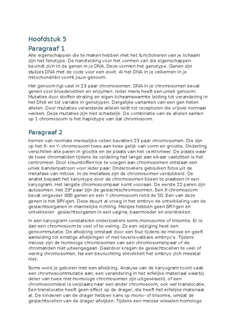 Samenvatting Biologie Hoofdstuk En Hoofdstuk Paragraaf Alle