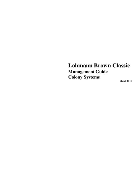 Pdf Lohmann Brown Classic Management Guide Colony Systems