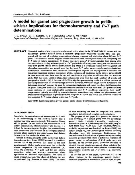 Pdf A Model For Garnet And Plagioclase Growth In Pelitic Ees Geo