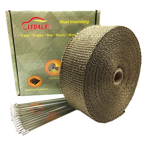 Ledaut 2 X 50 Titanium Exhaust Heat Wrap Roll For Motorcycle Fiberglass Heat Shield Tape With