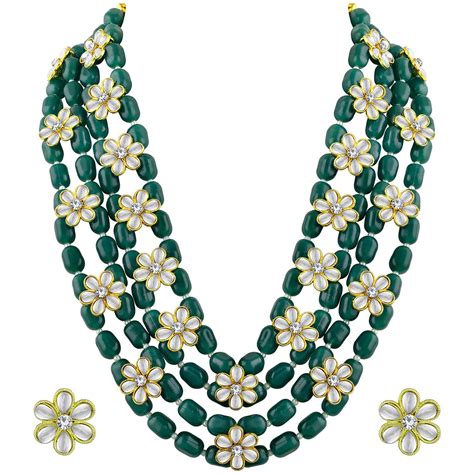 Buy Okos Gold Plated Traditional Ethnic Green Beads Multilayer Alloy