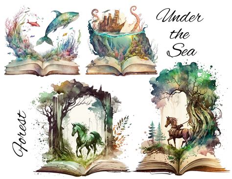 22 Watercolour Fantasy Books Clipart Transparent PNG Open Book