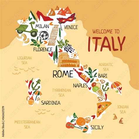 Illustrated Map Of Italy Display Poster Lehrer Gemacht Worksheets