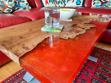 Red Epoxy Resin Coffee Table Handmade Hardwood Coffee Table Etsy