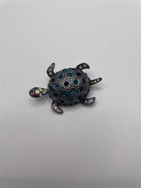 Vintage Turtle Brooch With Rhinestones And A Rare Ur Gem