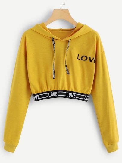 Letter Print Drawstring Crop Hoodie Crop Sweatshirts Sweatshirt Fashion Cute Outfits