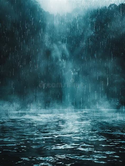 A Dark Rainy Scene with Water and Mountains Stock Image - Image of ...