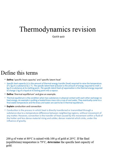 Thermodynamics Revision Pdf Heat Heat Capacity