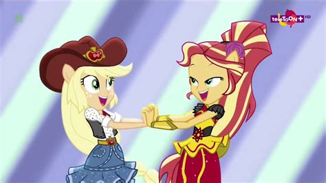 Sunset Shimmer And Applejack Dancing Together By Gouhlsrule On Deviantart