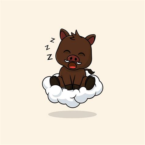 Vector cute baby boar cartoon sleeping on the cloud icon illustration ...