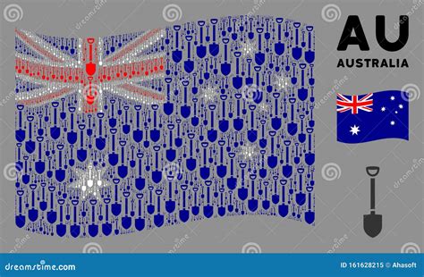 Waving Australia Flag Collage Of Shovel Icons Stock Vector