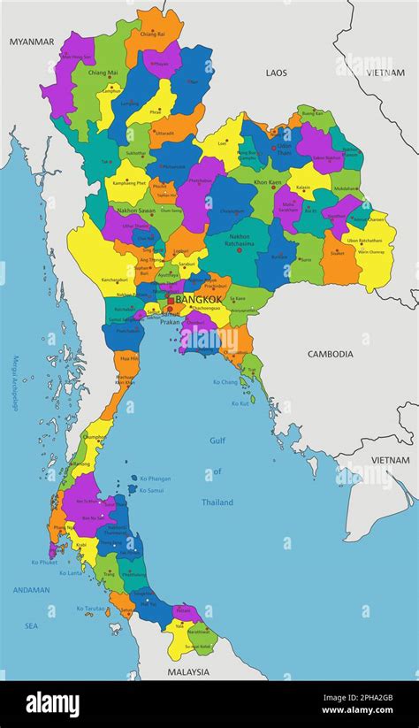 Colorful Thailand Political Map With Clearly Labeled Separated Layers Vector Illustration