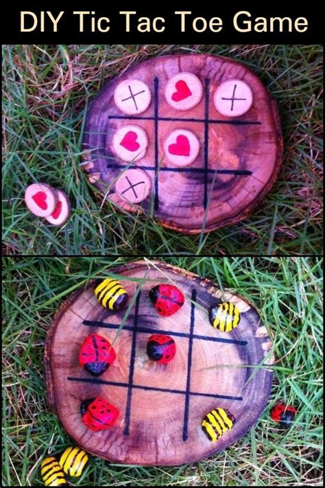 The Homemade Tic Tac Toe Game Is Made Out Of Wood And Painted With Hearts