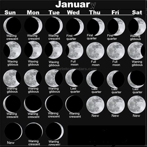 January 2019 Full Moon Printable Calendar | Moon calendar, New moon calendar, Moon phase calendar