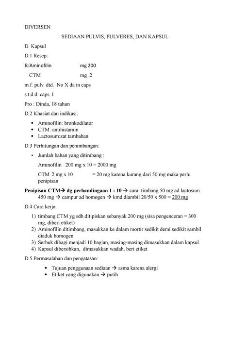 Diversen Kapsul Diversen Sediaan Pulvis Pulveres Dan Kapsul D