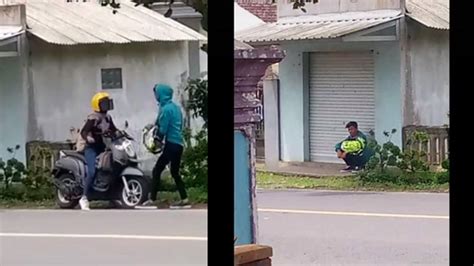 Dua Sejoli Marahan Di Pinggir Jalan Si Pria Pilih Turun Dari Motor Dan