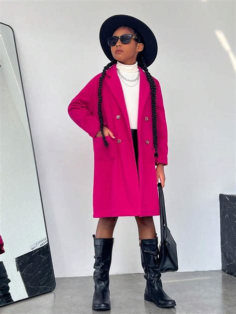 Shein Tween Girl Double Breasted Lapel Neck Overcoat Shein Usa