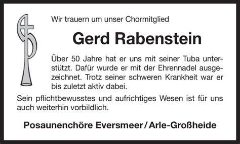 Traueranzeigen Von Gerd Rabenstein Nordwest Trauer De