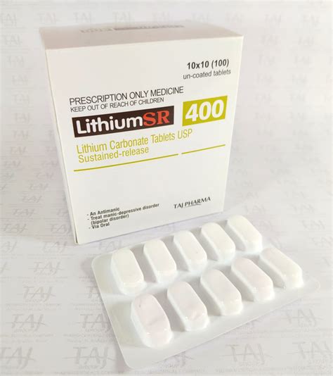 Lithium Carbonate Tablets USP Sustained-release 400 mg (Lithium SR) Taj Pharma - Taj Generics ...