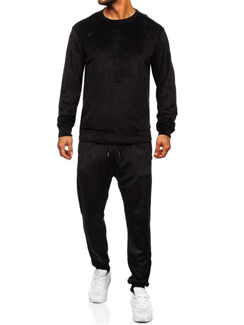 Bolf Herren Velours Zweiteiler Freizeitanzug Sport Set Schwarz D