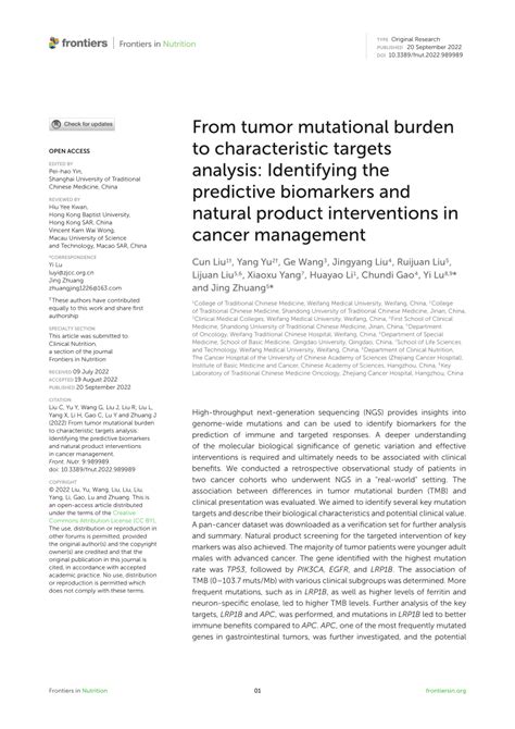 Pdf From Tumor Mutational Burden To Characteristic Targets Analysis