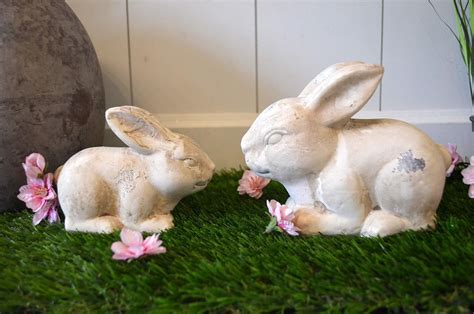 HKT Home Deco Osterdeko Hase aus Keramik Osterhase 2 STÜCK 2er SET