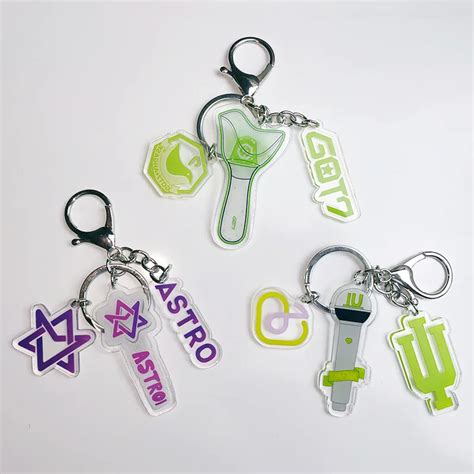 KPOP ASTRO GOT7 IU Keychain Acrylic Light Stick Logo Pendant Keyring