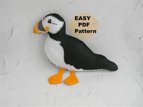 Stuffed Puffin Sewing Pattern Felt Puffin Plush Softie Arctic Animals