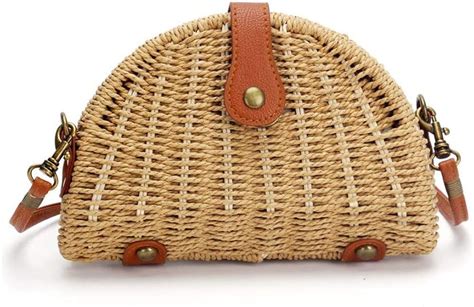 Crossbody Straw Bag Womens Rattan Woven Handbag Straw Shoulder Bag For