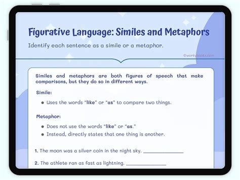 Figurative Language Similes And Metaphors Worksheet L A L A