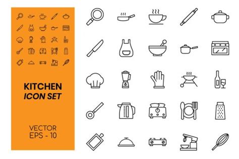 Kitchen Icon Set With Line Style Vector Graphic By Hoeda Creative