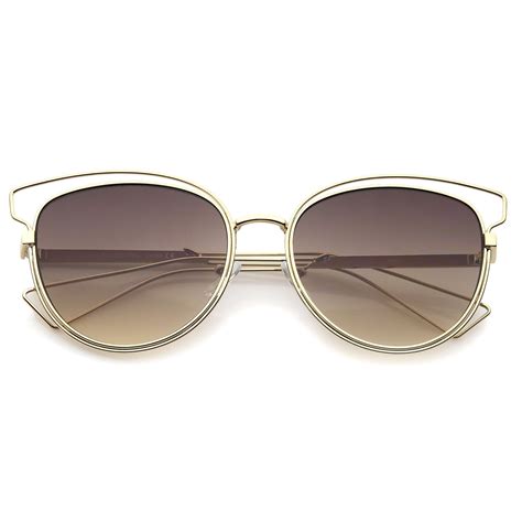 Womens Metal Wire Frame Flat Lens Sunglasses Zerouv