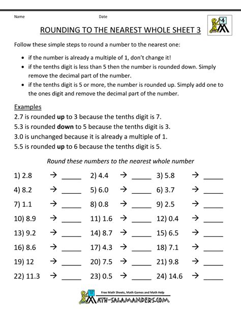 Rounding To The Nearest Whole Number Worksheets