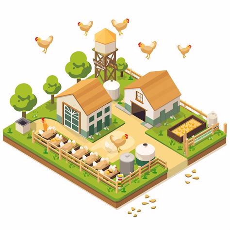 Une Illustration De Dessin Animé D une Ferme Avec Des Poulets Et Une