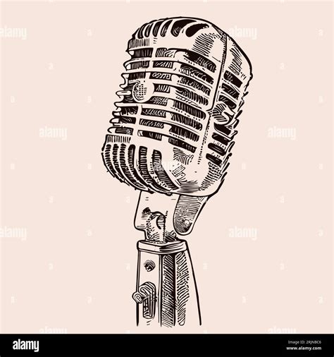 Retro Microphone Sketch Hand Drawn In Comic Style Podcast And Karaoke