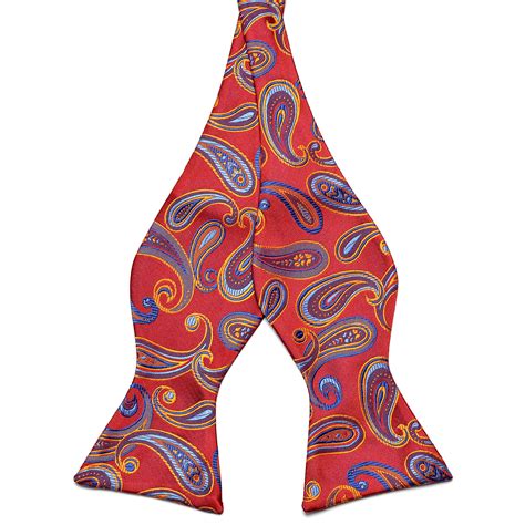 Cherry Red Paisley Silk Self Tie Bow Tie In Stock Tailor Toki